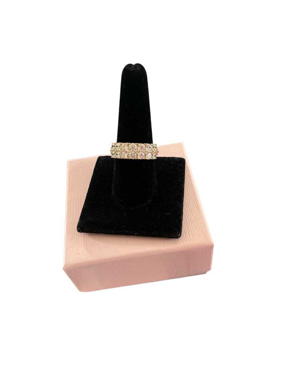 Diamonique Double Row Round Cut 14 CZ Stone Sterling Silver Woman’s Ring 8.5